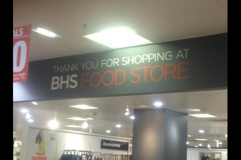 Exit signage at Bhs foodhall, Staines